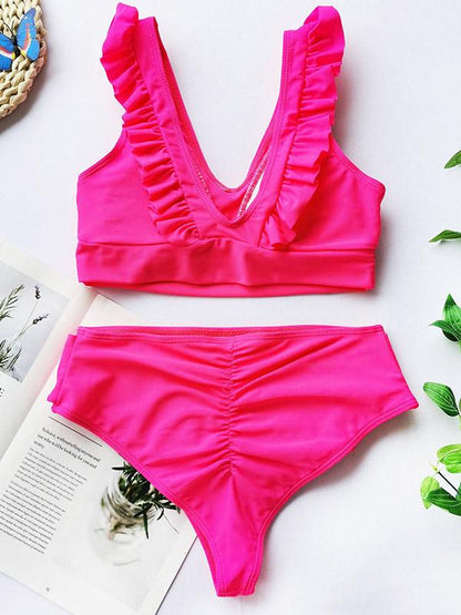 Falbala Knotted Split Type Bikini Swimsuit