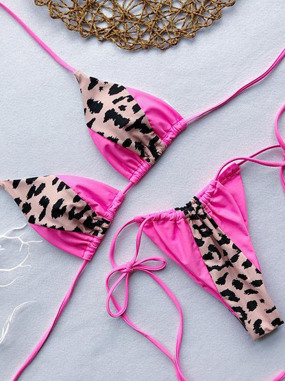 Lace Up Contrast Scrunch Bikini Set