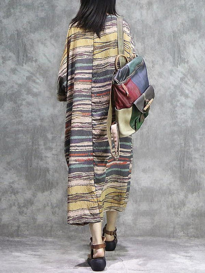 Vintage Printed Batwing Sleeves  Midi Dress