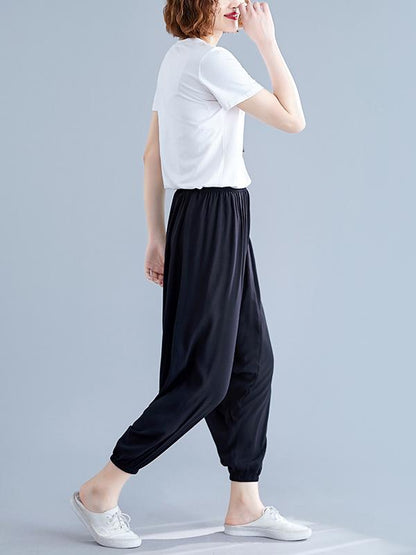 Solid Elastic Waist Design Pants