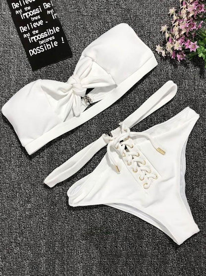 Sexy Solid Bandage Bikinis Swimwear