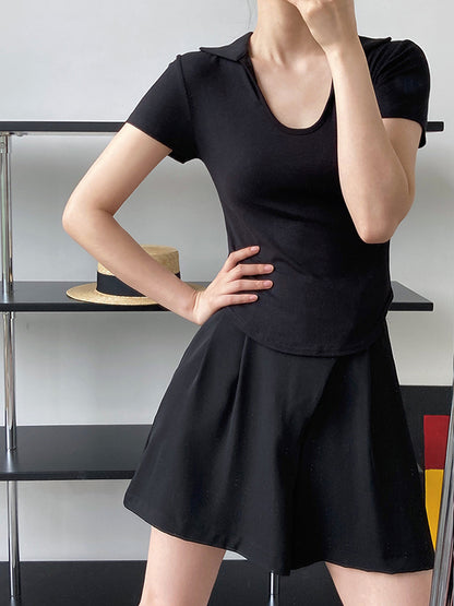 Simple Casual Solid Color U-Neck T-Shirt Top
