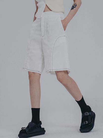 Simple Loose Contrast Color Striped Shorts
