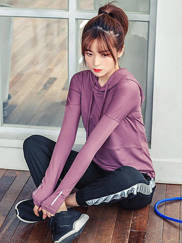 Solid Quick Dry Zipper Hooded Sports Hoodies&Sweatshirt