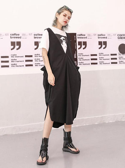 Retro Split-side Suspender Skirt