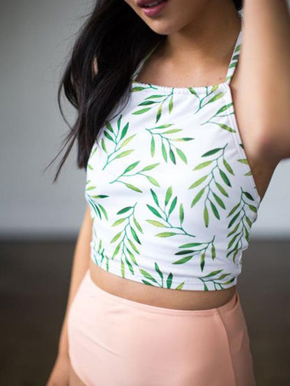 High Waisted Leaf Print Tankini Swimsuit
