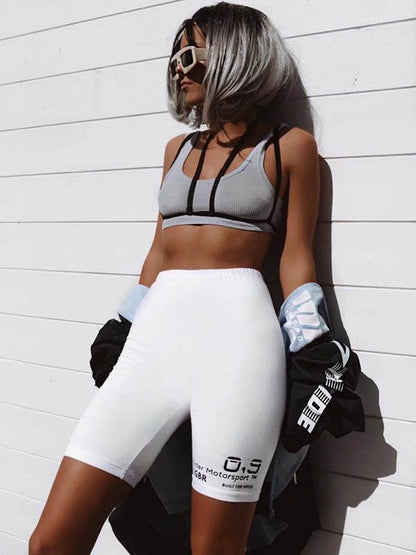 Letter Printed Elastic Sport Shorts