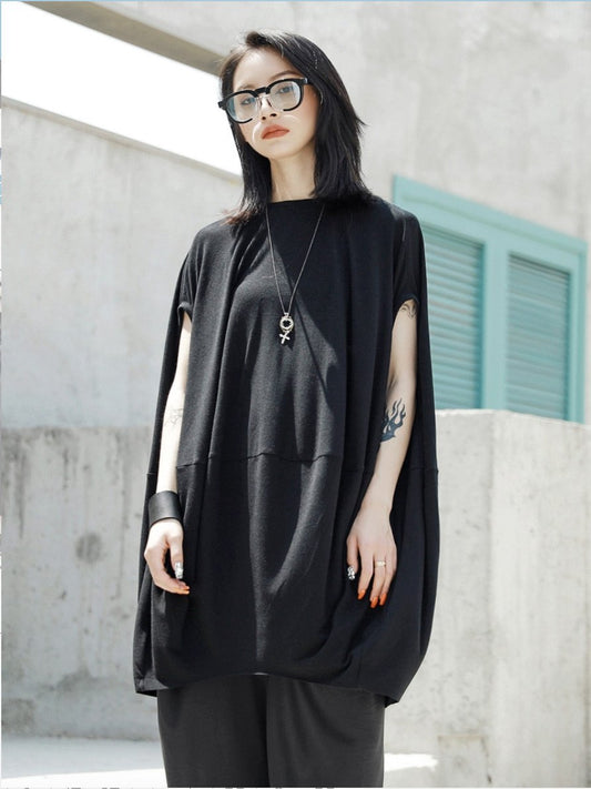 Loose Cloak Black Long T-shirt