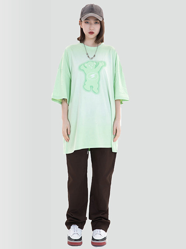 Vintage Round-Neck Bear Print Loose T-Shirts Tops
