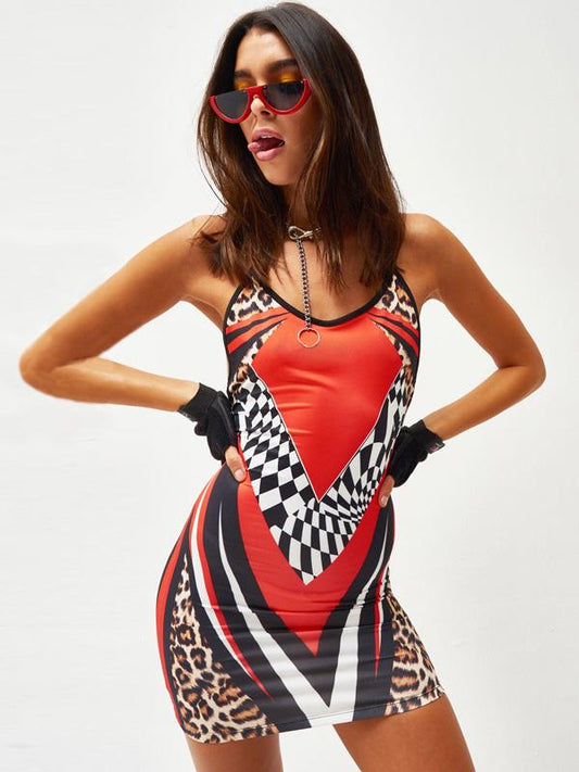 Printed Backless Cross Mini Dress