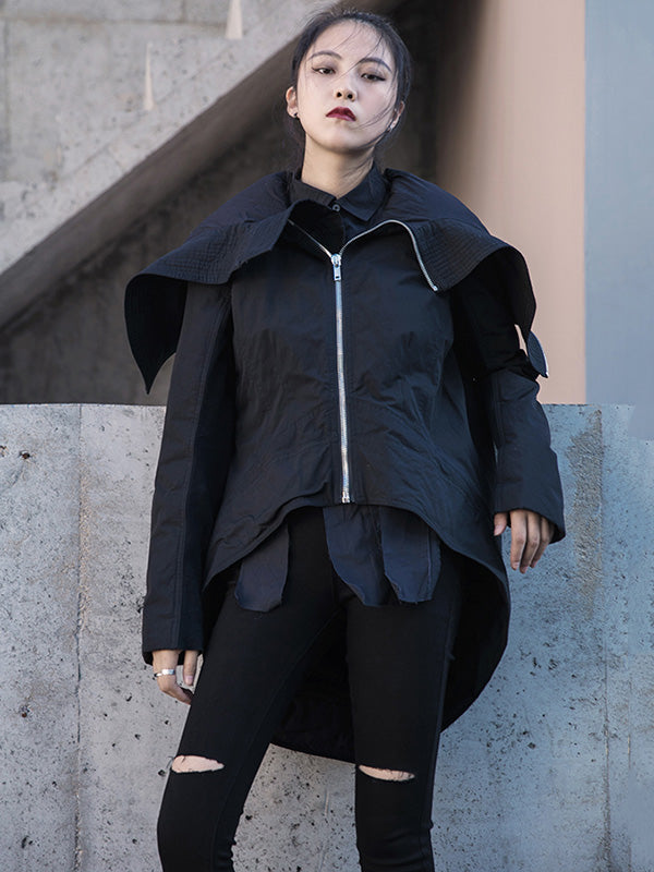 Fashion Solid Color Long Sleeves Zipper Quilted Coat