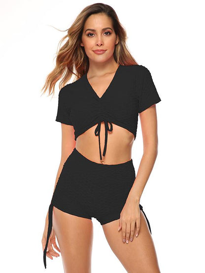 Sports Drawstring Bare Midriff T-shirt