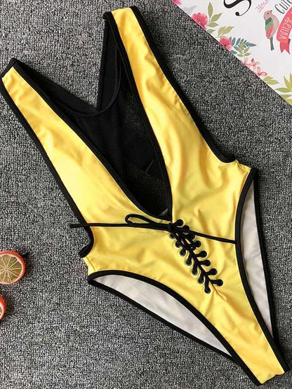 Tulle Lace-up One-piece Swimwear