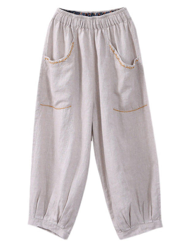 Simple Solid Color Elasticity Waist Harem Pants