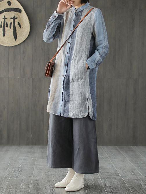 Ramie Cotton Loose Long Shirt Tops