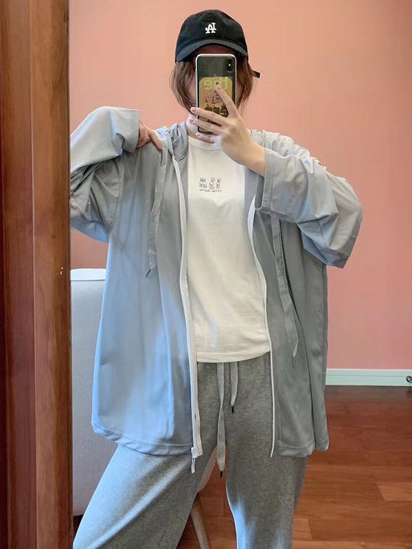 Leisure Solid Color Zipper Hooded Sun-Protection Outerwear