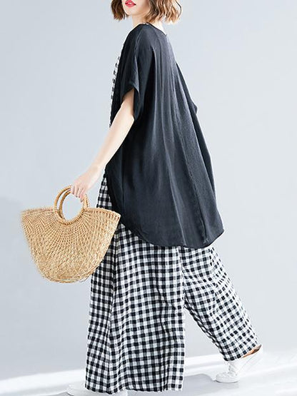 Loose Plus Size Plaid Ramie Cotton Suits