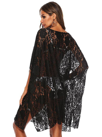 Fashion Solid Lace Bikini Sunscreen Loose Cover Up