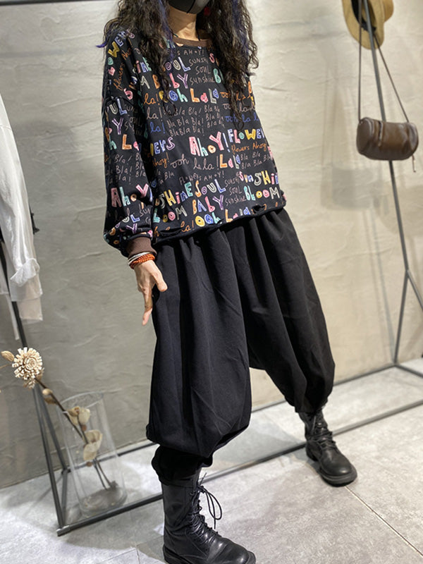 Fashion Contrast Color Printed Long Sleeves Torn Sweatshirt Top