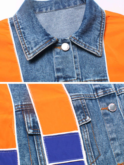 Stylish Split-Joint Striped Lapel Collar Sleeveless Denim Vest Outwear