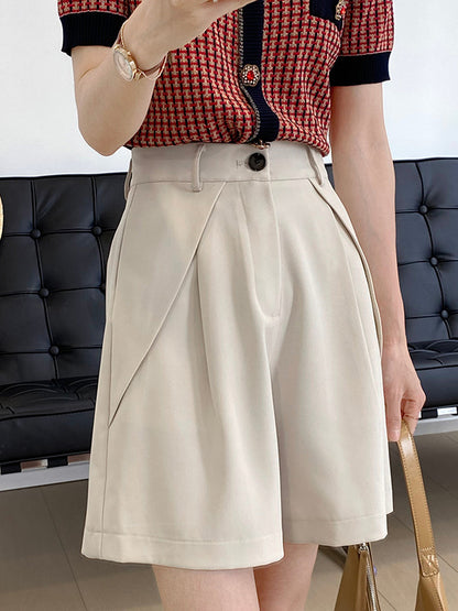 Original Solid Color High-Waisted Wide-Leg Column Shorts