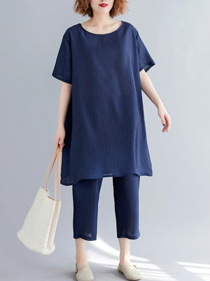 Solid T-Shirt + Straight Leg Pants Suit
