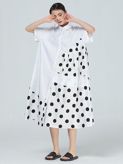 Original Polka-Dot Irregularity Split-Joint Shirt Dress