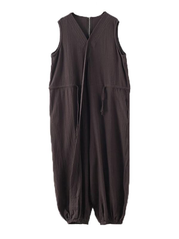 Original Solid Elasticity V-Meck Jumpsuits