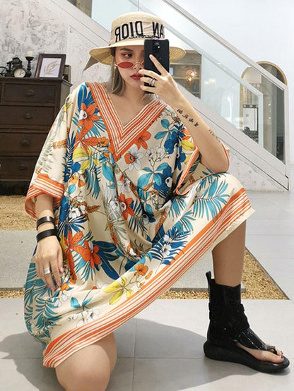 Casual Retro Printed Collect Waist Mini Dress