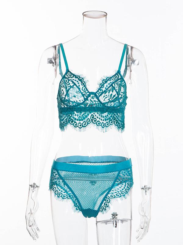 Eyelash Lace See-Through Lingerie Set