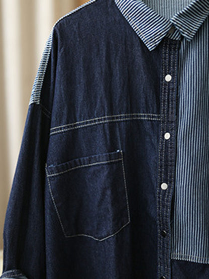 Casual Asymmetric Split-Joint Buttoned Lapel Long Sleeves Blouse Tops