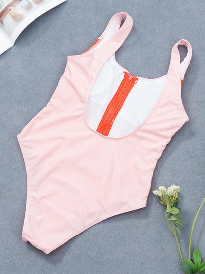 Color-block Zipper One-piece Swimwear