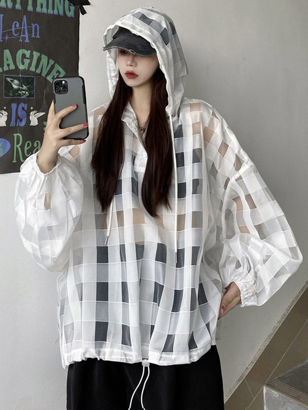Stylish Solid Color Hollow Drawstring Buttoned Hooded Long Sleeves Sun-Protection Outwear