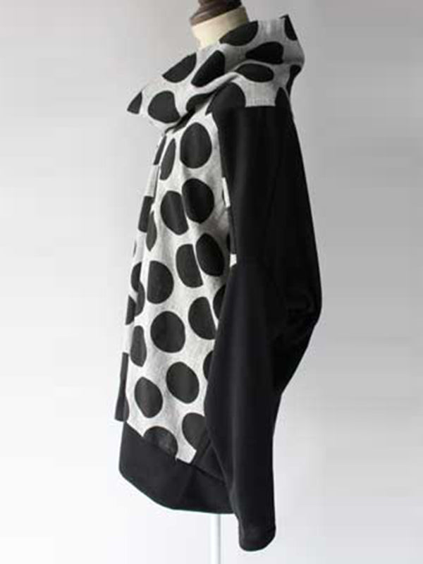 Original Loose Polka-Dot Split-Joint Heaps Collar Long Sleeves T-Shirt Tops