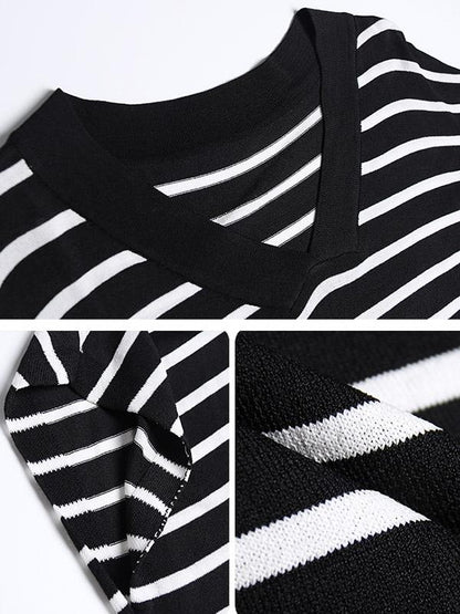 Striped V-neck Dress