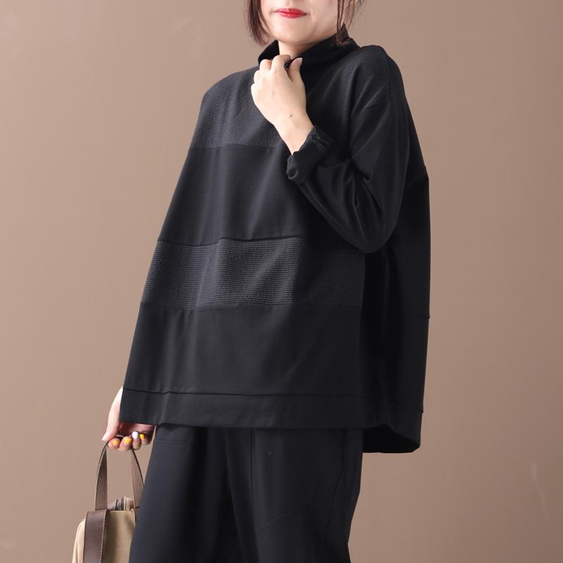 Buykud Literary Loose Wide Striped Turtleneck Sweatshirt