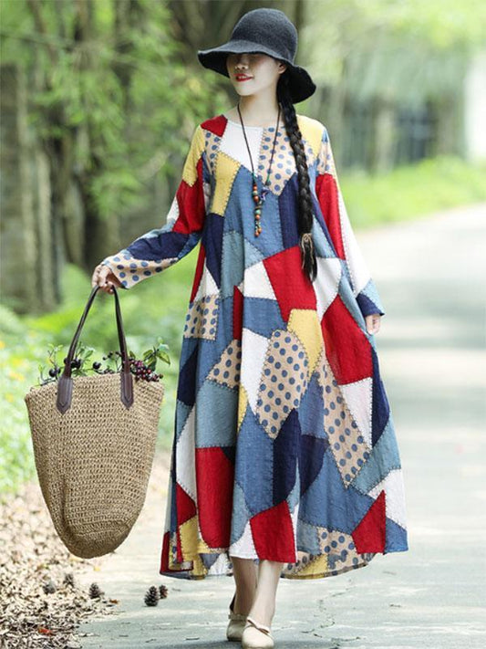 Colorful Cube Printed Long Dress