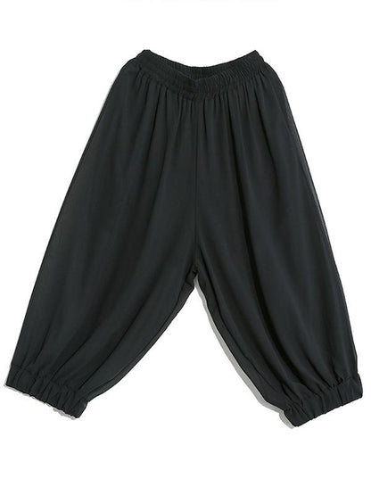 Chiffon See-through Elastic Waist Solid Wide Leg Pants  Design