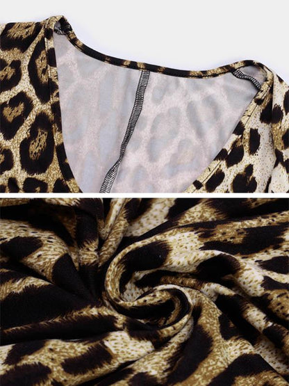 Leopard V-Neck Waistband Yoga Jumpsuits
