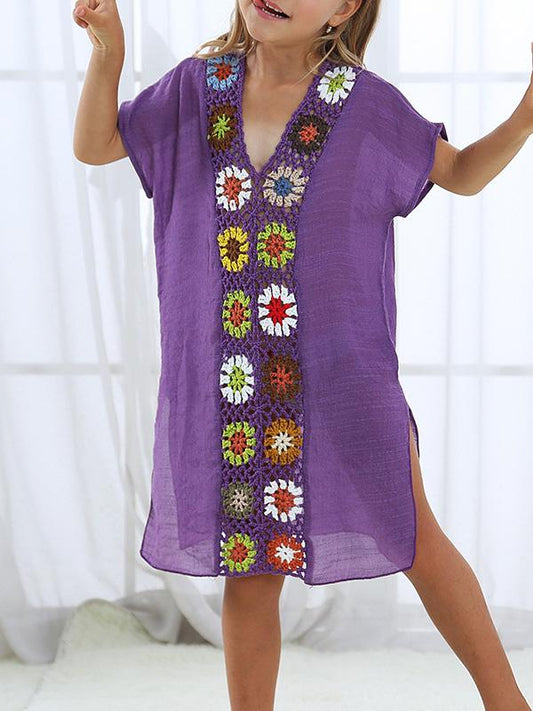 V-neck Split-joint Children Beach Mini Dresses