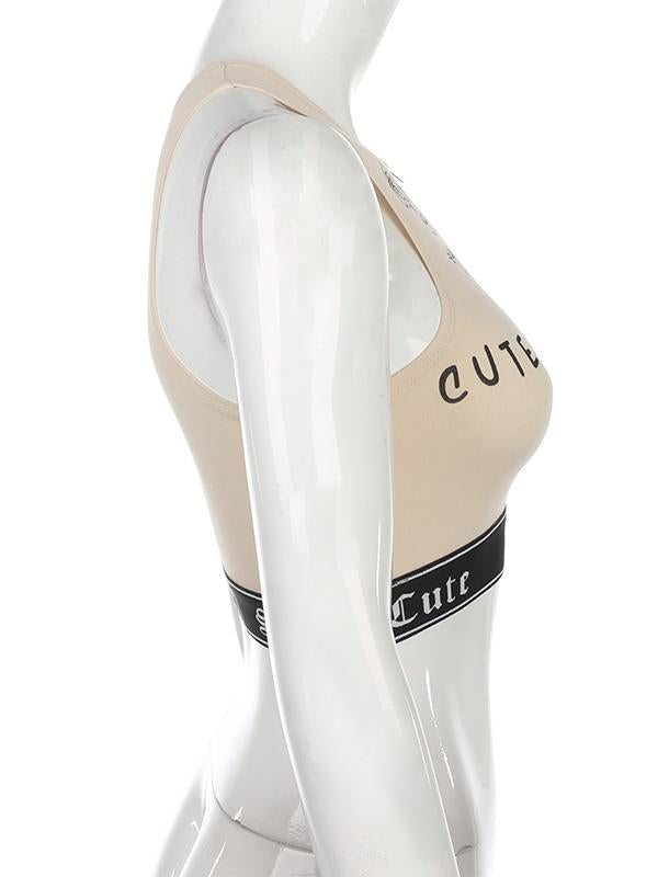 Sexy Wrap Letters Printed Zipper Vest Top