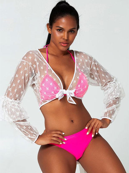 Sexy Triangles Bandage Long Sleeves Three Piece Split Bikini Swimsuit