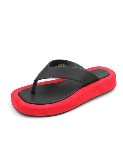 Simple Contrast Color Flip Flops Flatform Slippers