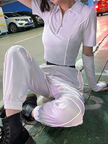 Belted Two Tone Casual Cargo Pants