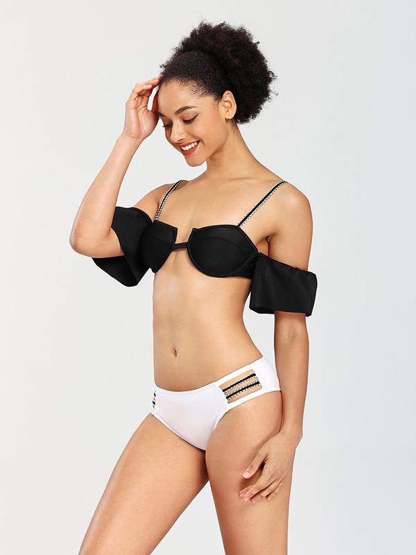 Falbala Sleeves Strapless Split Bikini Swimsuit