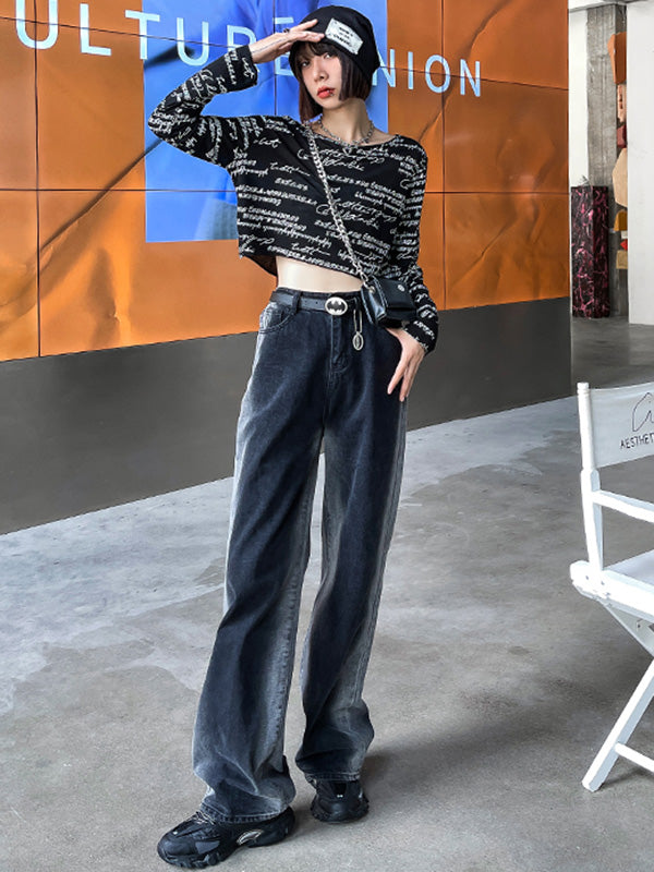 Vintage Gradient Wide Leg Column Jean Pants