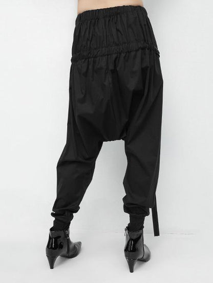 Elastic Waist Design Black Harem Pants