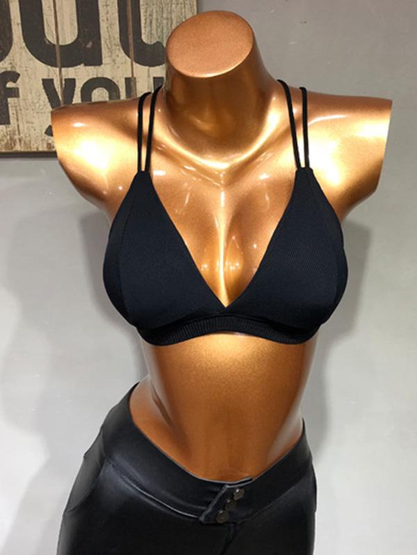 Sexy Solid Wrap Backless Spaghetti-Neck Bra