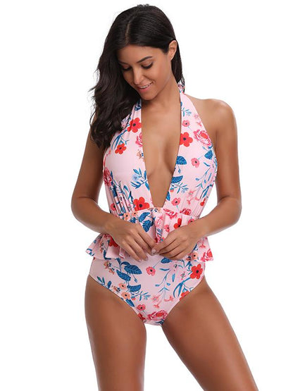 Halter Backless High Waisted One Piece Swimwear