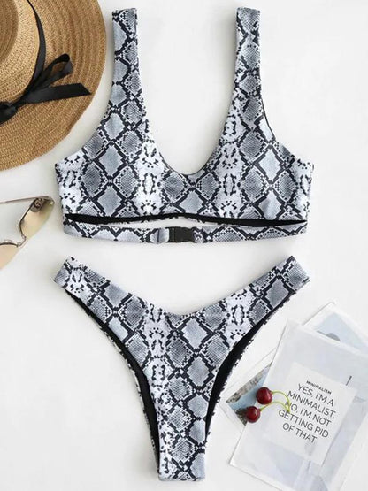 Snakeskin High Cut Bikinis Swimwear